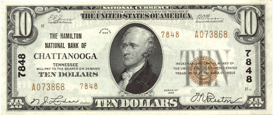 $10 Hamilton NB Chattanooga Ch7848 1929 T-2